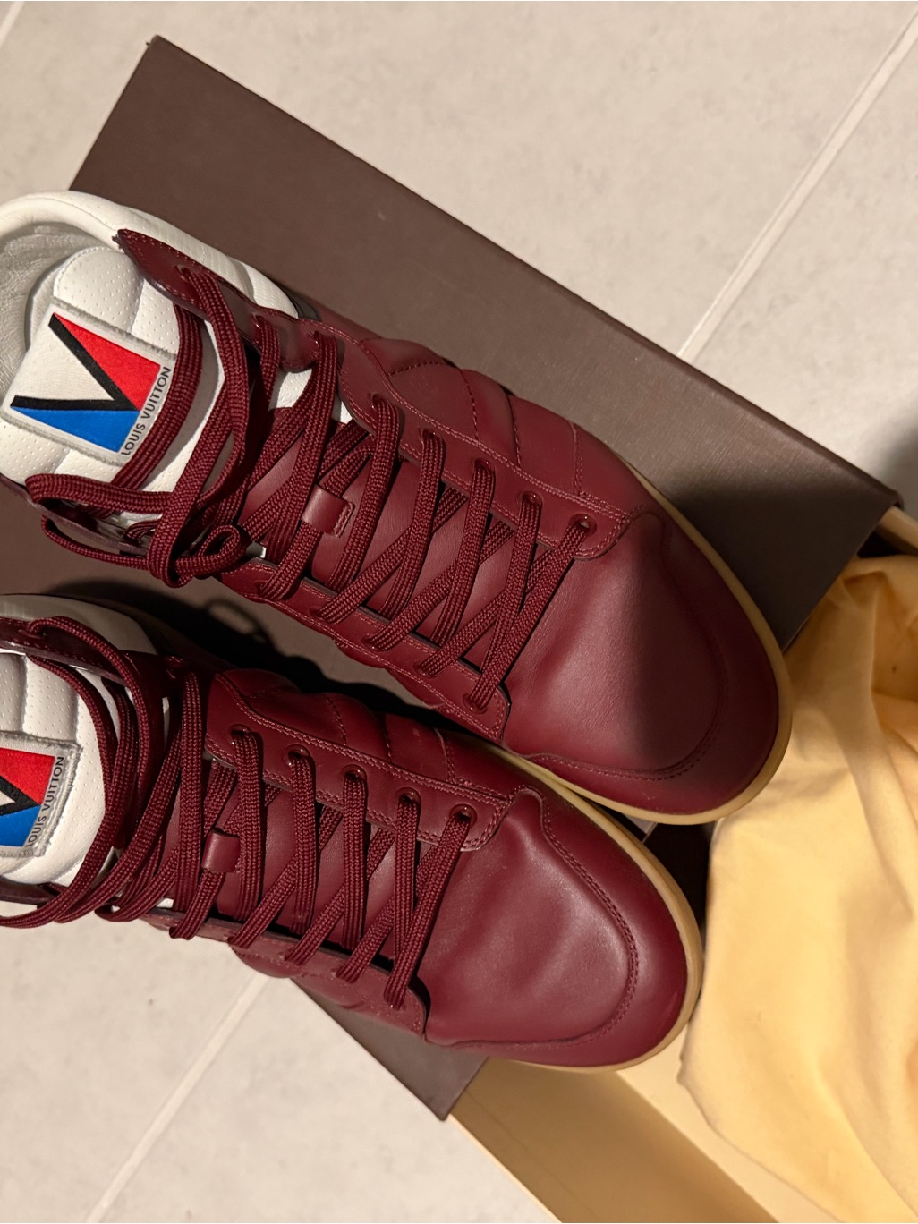 Louis Vuitton Burgundy And White High-Top Sneakers